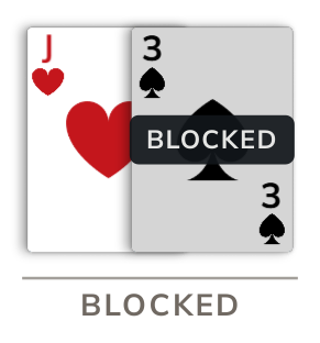 A black three on top blocks the pile until it is covered.